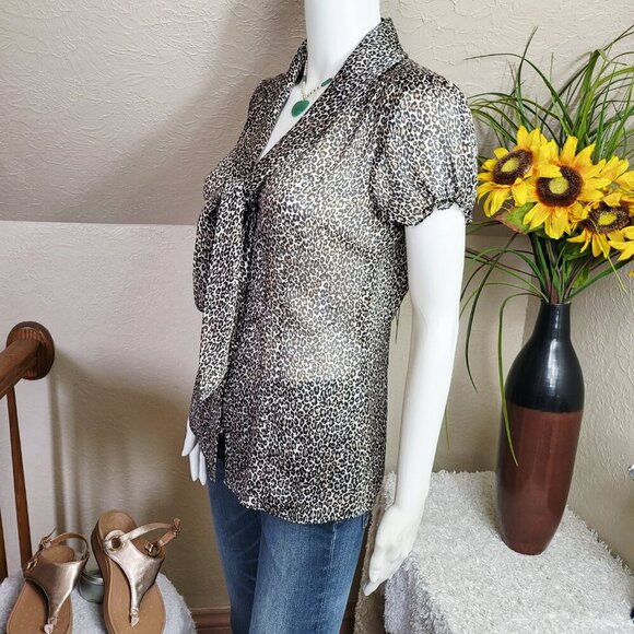 White House Black Market sheer leopard print top - Picture 4 of 7